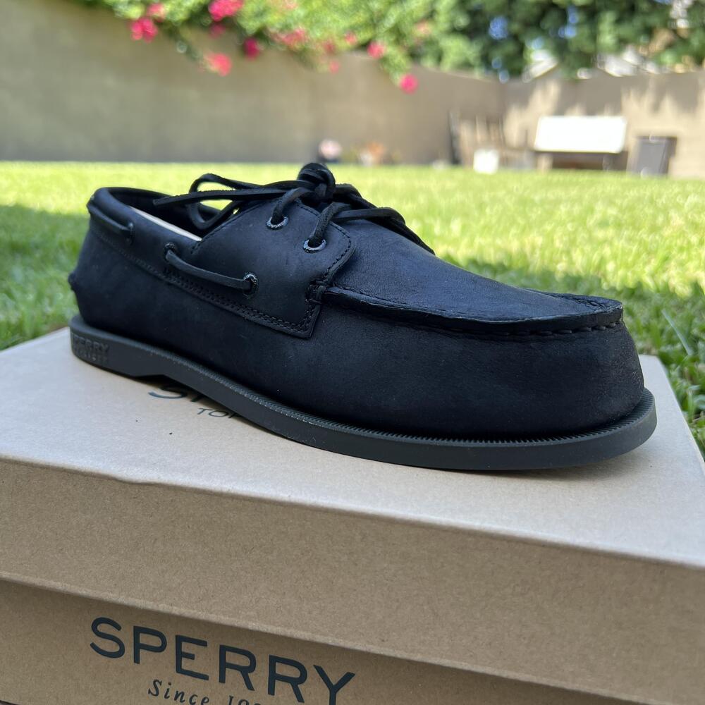 Sperry Top-Sider A/O Shoes Boys Size 6 Black Leather Boat Non-Marking Deck